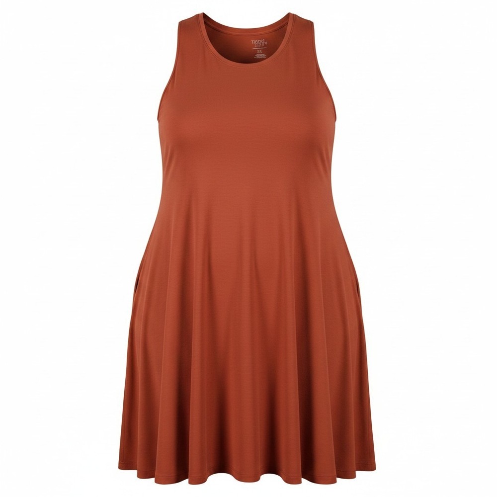 Time and Tru XXXL Rust Orange Sleeveless Swing Dress Plus Size Mini w/ Pockets‎